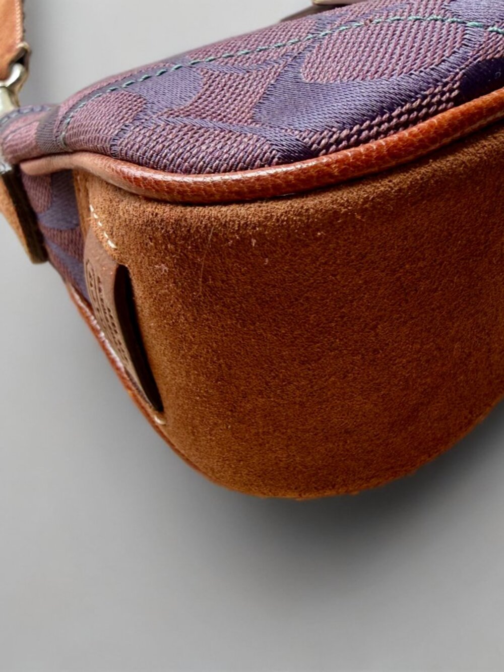 Coach Purple Signature Canvas Suede Demi Buckle Shoulder Bag 6362 - Picture 5 of 11